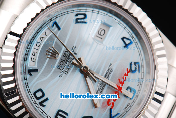 Rolex Day Date II Oyster Perpetual Automatic Movement Silver Case with Blue Ocean Dial and Blue Number Markers - Click Image to Close